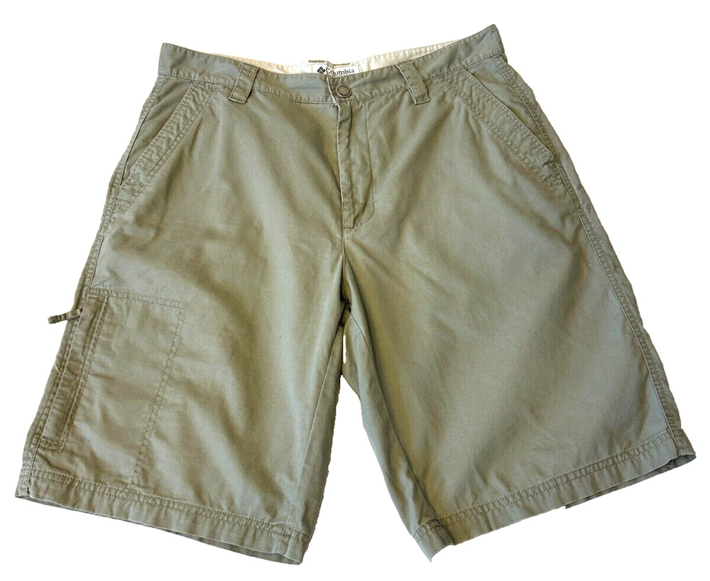 Columbia Sportswear Men Flat Front Hiking Short Sz 32/34 Green Outdoors Cotton
